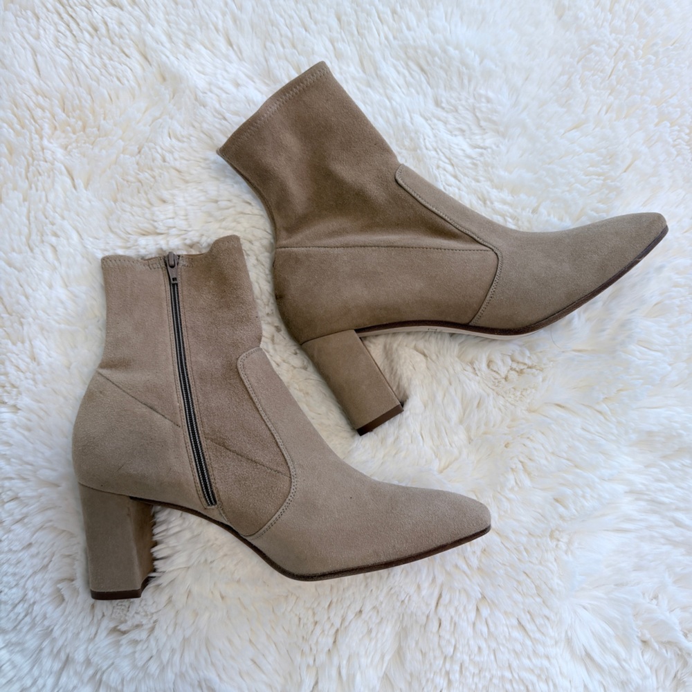 Inez Women's Taupe Suede Block Heel Ankle Boots Sz. 8